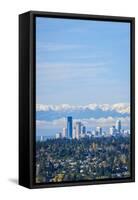 USA, Washington State. Seattle skyline and Olympic mountains-Merrill Images-Framed Stretched Canvas