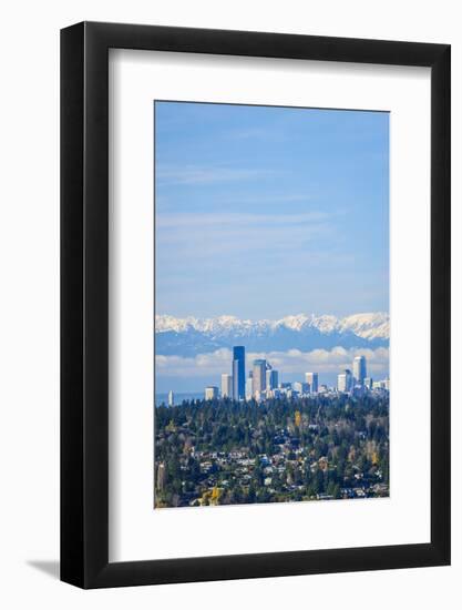 USA, Washington State. Seattle skyline and Olympic mountains-Merrill Images-Framed Photographic Print