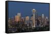 USA, Washington State, Seattle. Space Needle and city skyline at dusk.-Jaynes Gallery-Framed Stretched Canvas