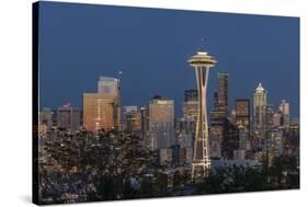 USA, Washington State, Seattle. Space Needle and city skyline at dusk.-Jaynes Gallery-Stretched Canvas