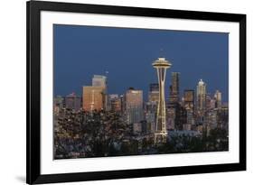 USA, Washington State, Seattle. Space Needle and city skyline at dusk.-Jaynes Gallery-Framed Photographic Print