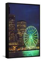 USA, Washington State, Seattle. The Seattle Great Wheel on the waterfront.-Merrill Images-Framed Stretched Canvas