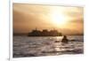 USA, Washington State, Seattle. Two-person sea kayak in Elliott Bay at sunset.-Merrill Images-Framed Photographic Print