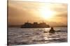 USA, Washington State, Seattle. Two-person sea kayak in Elliott Bay at sunset.-Merrill Images-Stretched Canvas