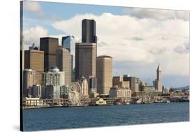 USA, Washington State. Seattle waterfront on brilliant day-Trish Drury-Stretched Canvas