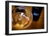 USA, Washington State, Seattle. Wine bottles are reflected in a glass of L'Orange, a Pinot Gris mad-Richard Duval-Framed Photographic Print