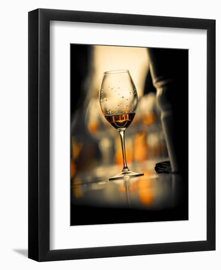 USA, Washington State, Seattle. Wine glass reflecting light-Richard Duval-Framed Photographic Print