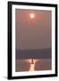 USA, Washington State. Two people in sailboat. Smoky skies from wildfires create eerie sunset-Trish Drury-Framed Photographic Print