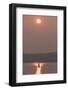 USA, Washington State. Two people in sailboat. Smoky skies from wildfires create eerie sunset-Trish Drury-Framed Photographic Print