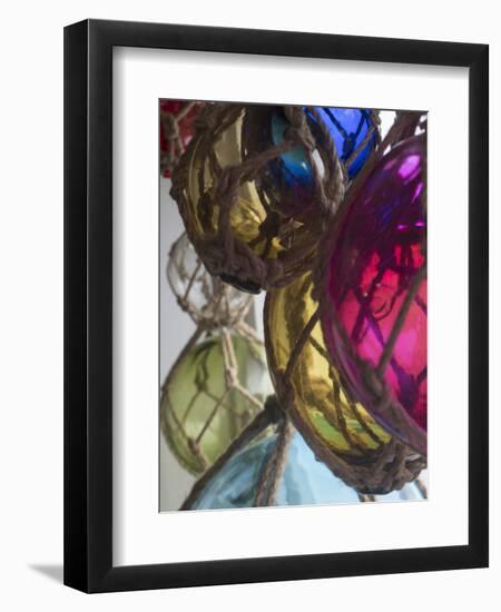 USA, Washington State, Whidbey Island, Coupeville. Colorful glass fishing net floats-Merrill Images-Framed Premium Photographic Print