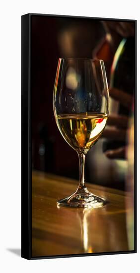 USA, Washington State, Woodinville. A glass of white wine and reflections-Richard Duval-Framed Stretched Canvas