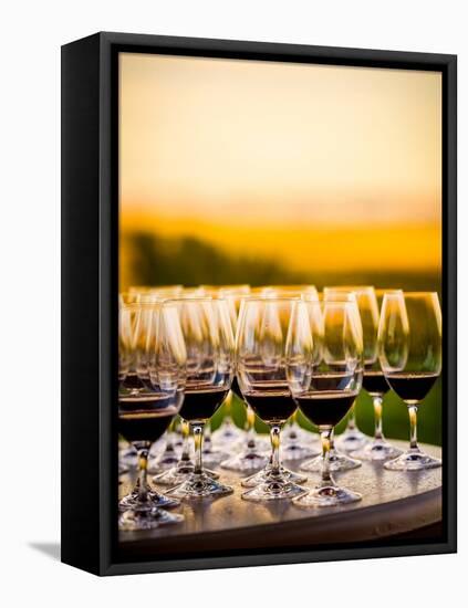 USA, Washington, Walla Walla. An outdoor tasting at winery in Walla Walla wine country.-Richard Duval-Framed Stretched Canvas