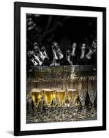 USA, Washington, Woodinville. Sparkling wine bottles and glasses ready for tasting at a wine event.-Richard Duval-Framed Premium Photographic Print