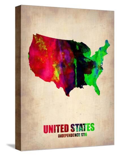 Usa Watercolor Map 2-NaxArt-Stretched Canvas
