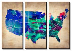 USA Watercolor Map 3-NaxArt-Stretched Canvas