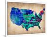 Usa Watercolor Map 3-NaxArt-Framed Art Print