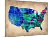 Usa Watercolor Map 3-NaxArt-Mounted Art Print