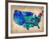 Usa Watercolor Map 3-NaxArt-Framed Art Print