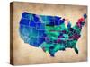 Usa Watercolor Map 3-NaxArt-Stretched Canvas