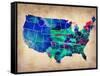 Usa Watercolor Map 3-NaxArt-Framed Stretched Canvas