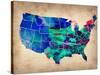 Usa Watercolor Map 3-NaxArt-Stretched Canvas