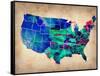 Usa Watercolor Map 3-NaxArt-Framed Stretched Canvas