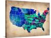 Usa Watercolor Map 3-NaxArt-Stretched Canvas