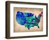 Usa Watercolor Map 3-NaxArt-Framed Art Print