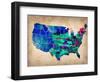 Usa Watercolor Map 3-NaxArt-Framed Art Print