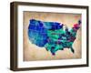 Usa Watercolor Map 3-NaxArt-Framed Art Print