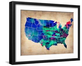 Usa Watercolor Map 3-NaxArt-Framed Art Print