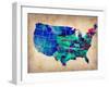 Usa Watercolor Map 3-NaxArt-Framed Art Print