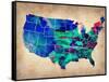 Usa Watercolor Map 3-NaxArt-Framed Stretched Canvas