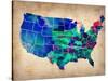 Usa Watercolor Map 3-NaxArt-Stretched Canvas