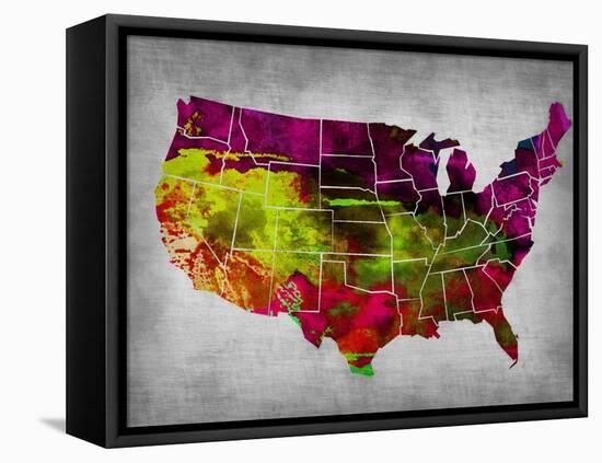 Usa Watercolor Map 4-NaxArt-Framed Stretched Canvas