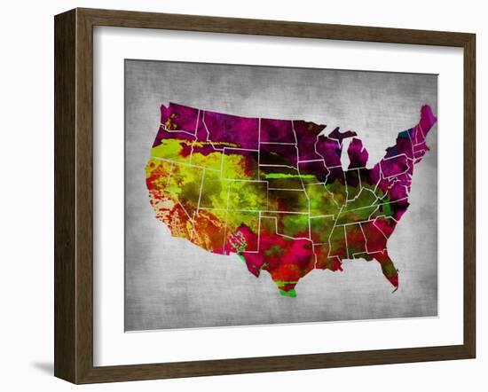 Usa Watercolor Map 4-NaxArt-Framed Art Print