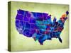 Usa Watercolor Map 5-NaxArt-Stretched Canvas