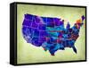 Usa Watercolor Map 5-NaxArt-Framed Stretched Canvas