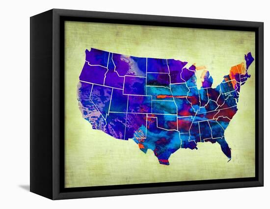 Usa Watercolor Map 5-NaxArt-Framed Stretched Canvas