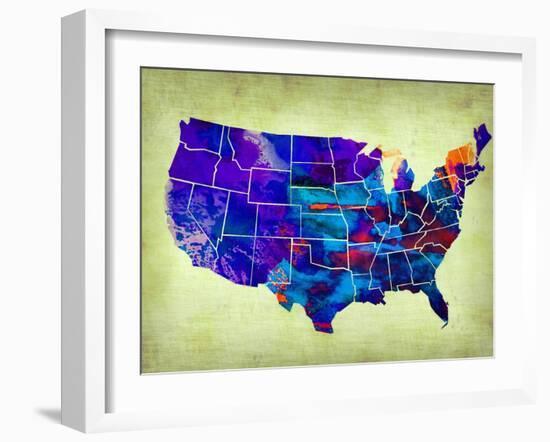 Usa Watercolor Map 5-NaxArt-Framed Art Print