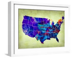 Usa Watercolor Map 5-NaxArt-Framed Art Print