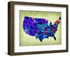 Usa Watercolor Map 5-NaxArt-Framed Art Print