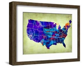 Usa Watercolor Map 5-NaxArt-Framed Art Print