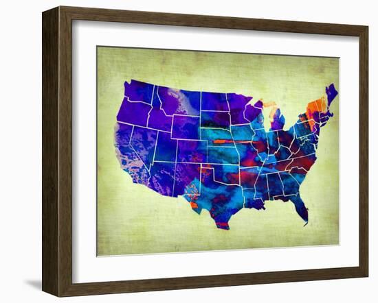 Usa Watercolor Map 5-NaxArt-Framed Art Print