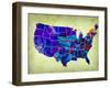 Usa Watercolor Map 5-NaxArt-Framed Art Print