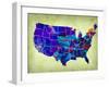 Usa Watercolor Map 5-NaxArt-Framed Art Print