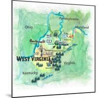 USA West Virginia State Travel Poster Map With Highlights And FavoritesL-M. Bleichner-Mounted Art Print