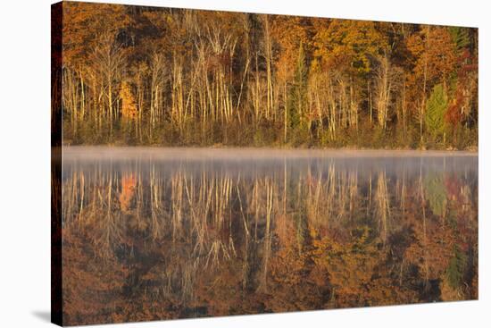 USA, Wisconsin. A cold morning on a Mill pond Lake in Autumn.-Brenda Tharp-Stretched Canvas