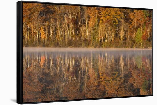 USA, Wisconsin. A cold morning on a Mill pond Lake in Autumn.-Brenda Tharp-Framed Stretched Canvas