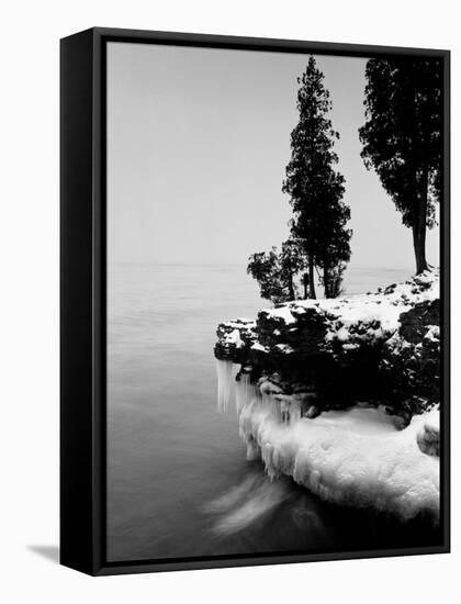 Usa, Wisconsin, Lake Michigan, Shore Scenic, Winter (B&W)-Alex L. Fradkin-Framed Stretched Canvas